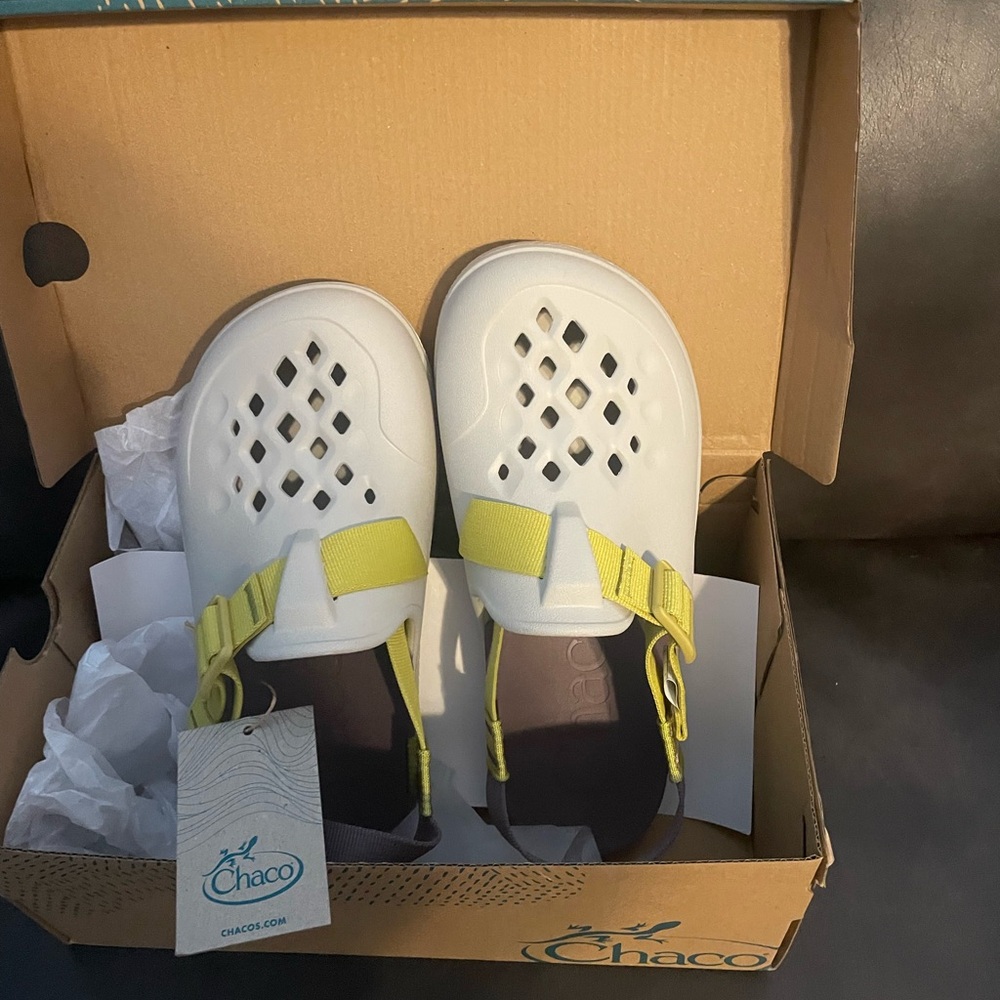 Chaco White and Yellow Perforated Mules